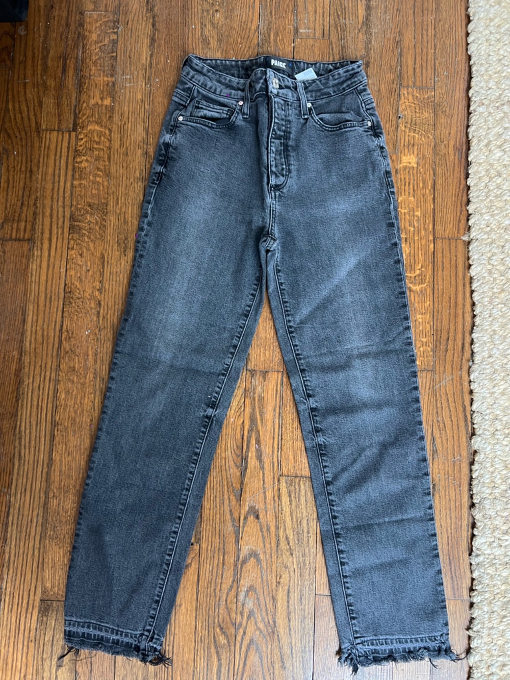 PAIGE Black Washed Skinny Jeans with Frayed Hem